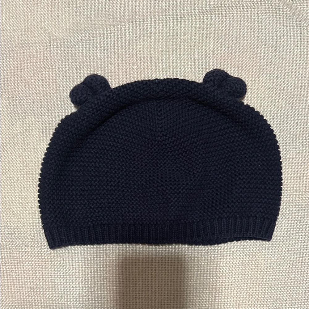 GAP Navy Blue Knit Bear Ear Beanie for Kids 18-24 months.